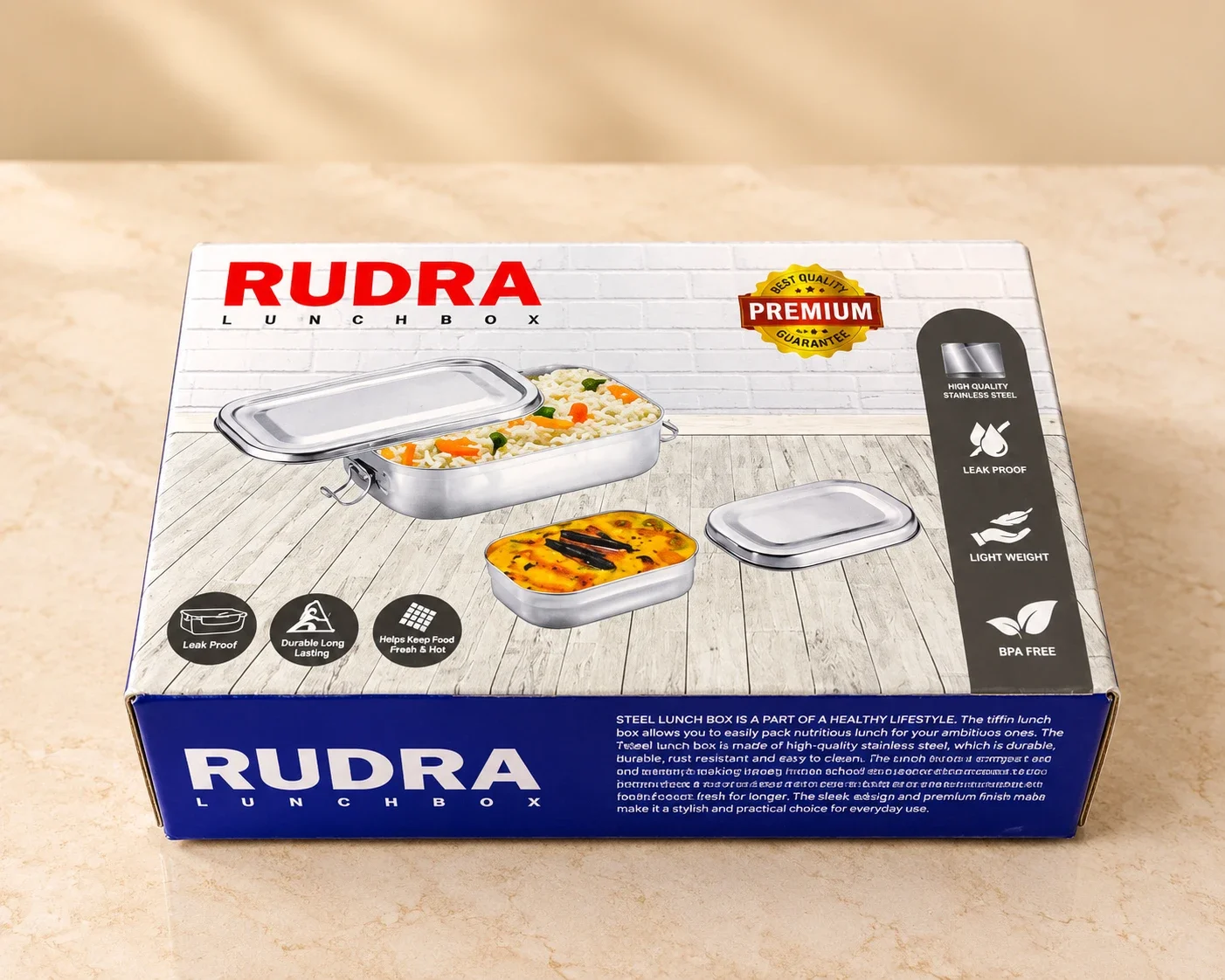 RUDRA Lunchbox retail packaging showing the 2-in-1 set